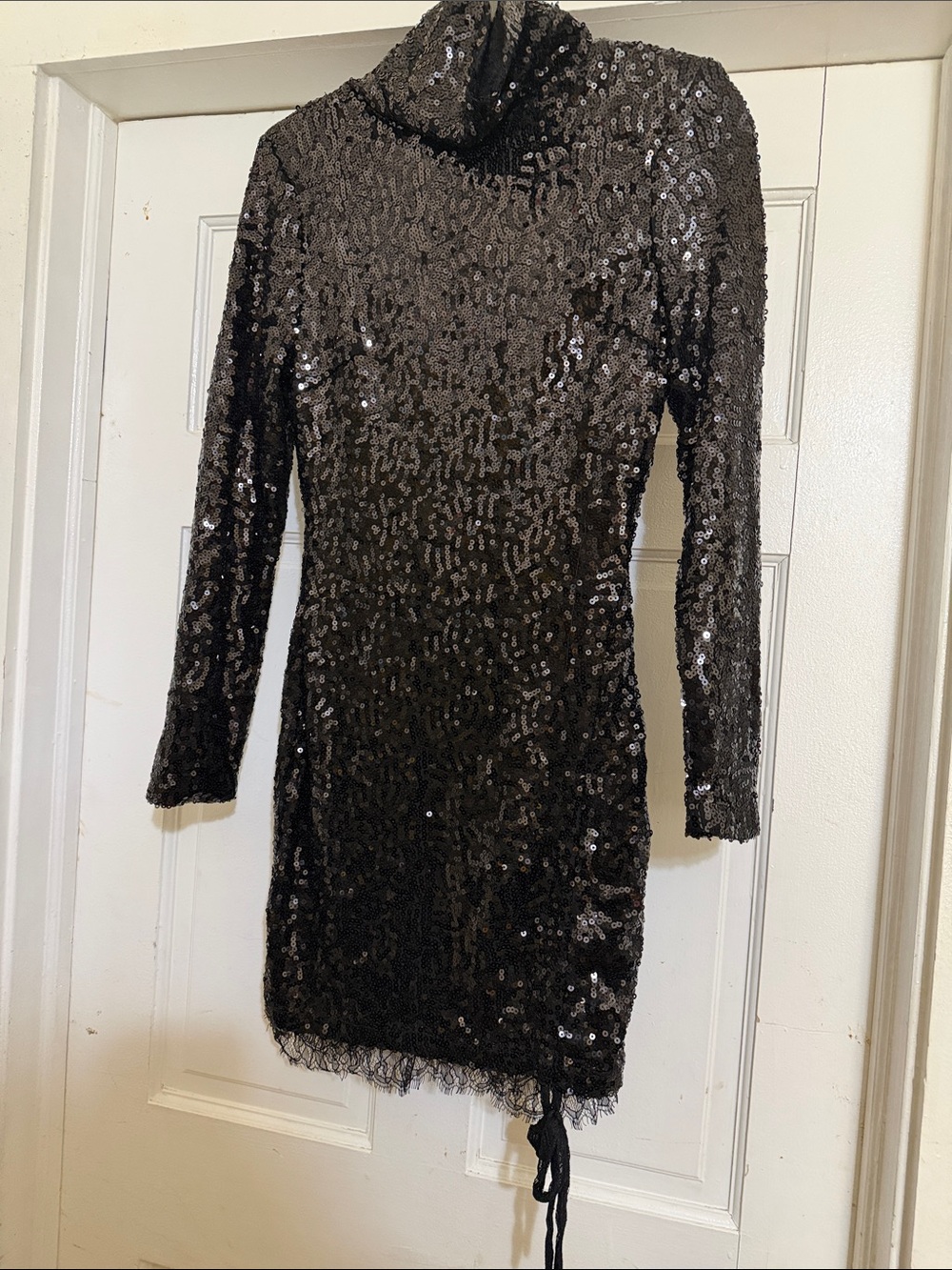 Fashion Nova Black Sequin Mini Dress with Turtleneck. NWOT, size M